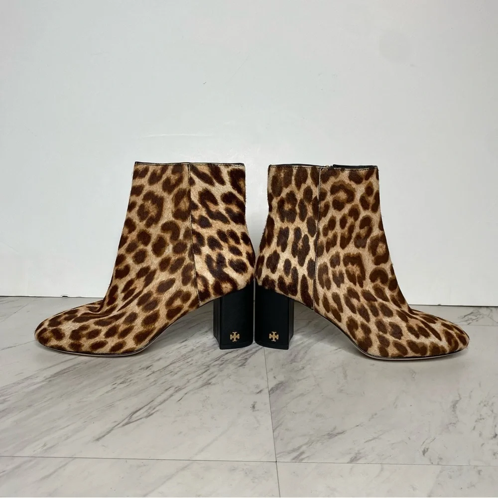 Tory Burch Brooke Leopard Heeled Bootie 5 1/2 M